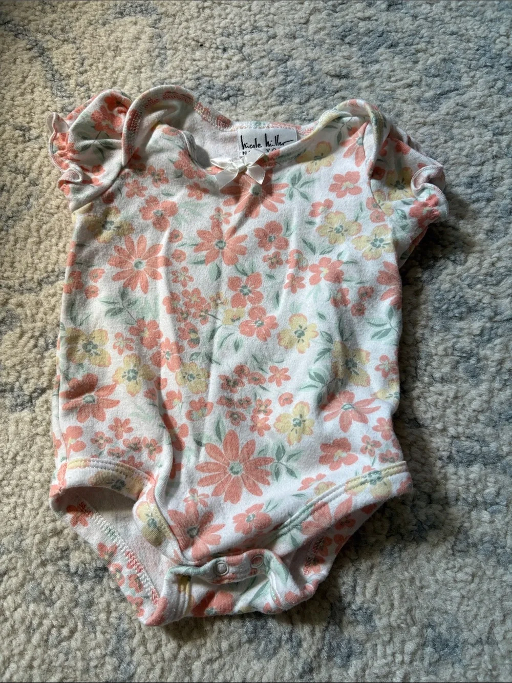 Nicole Miller Peach & Cream Floral Knit Bodysuit Set with Headband
